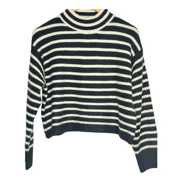 LUSH Striped Mock Neck Sweater Black & White Horizontal Stripes– Size S - Picture 1 of 9